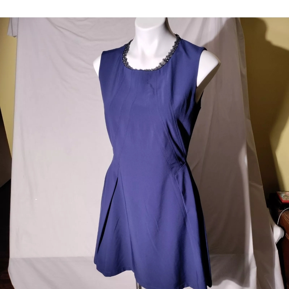 Zspoke Zac Posen Elegant Blue Sleeveless Dress with Embellished Neckline